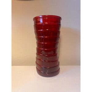 Vintage Red Funky Shaped Ribbed Hoosier Glass Vase